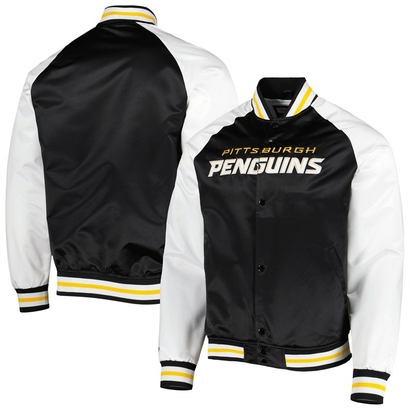 Mitchell & Ness Mitchell Ness /White Pittsburgh Penguins Primetime Raglan Satin Full-Snap Jacket Black, Large - NHL Hockey at Academy Sports