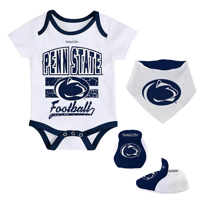 Mitchell & Ness Newborn Infant Mitchell Ness Penn State Nittany Lions 3-Pack Bodysuit Bib and Bootie Set White, 0-3 Months - NCAA Youth Apparel