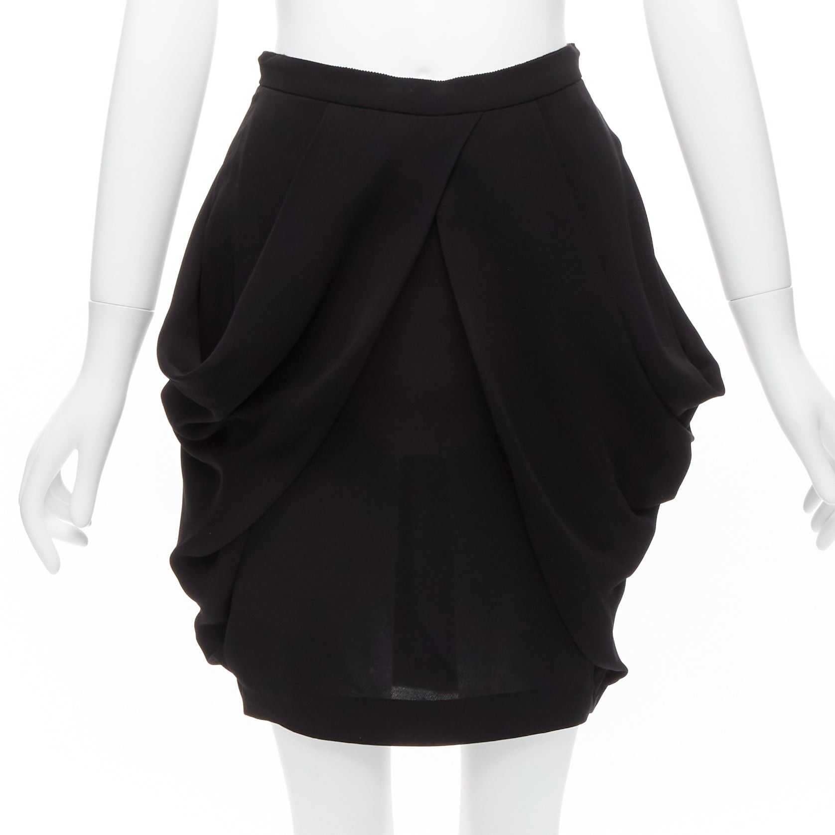 Miu Miu Black Asymmetric Draped High Waisted Mini Tulip Skirt It38 Xs, Women's (Size 26)