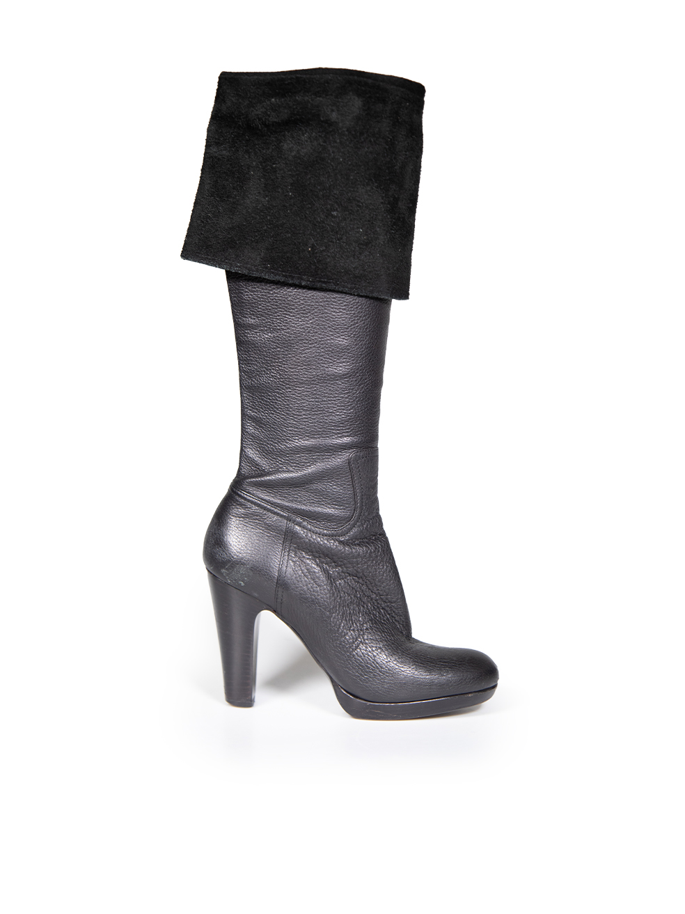 Miu Miu Black Leather Cuffed Heeled Boots