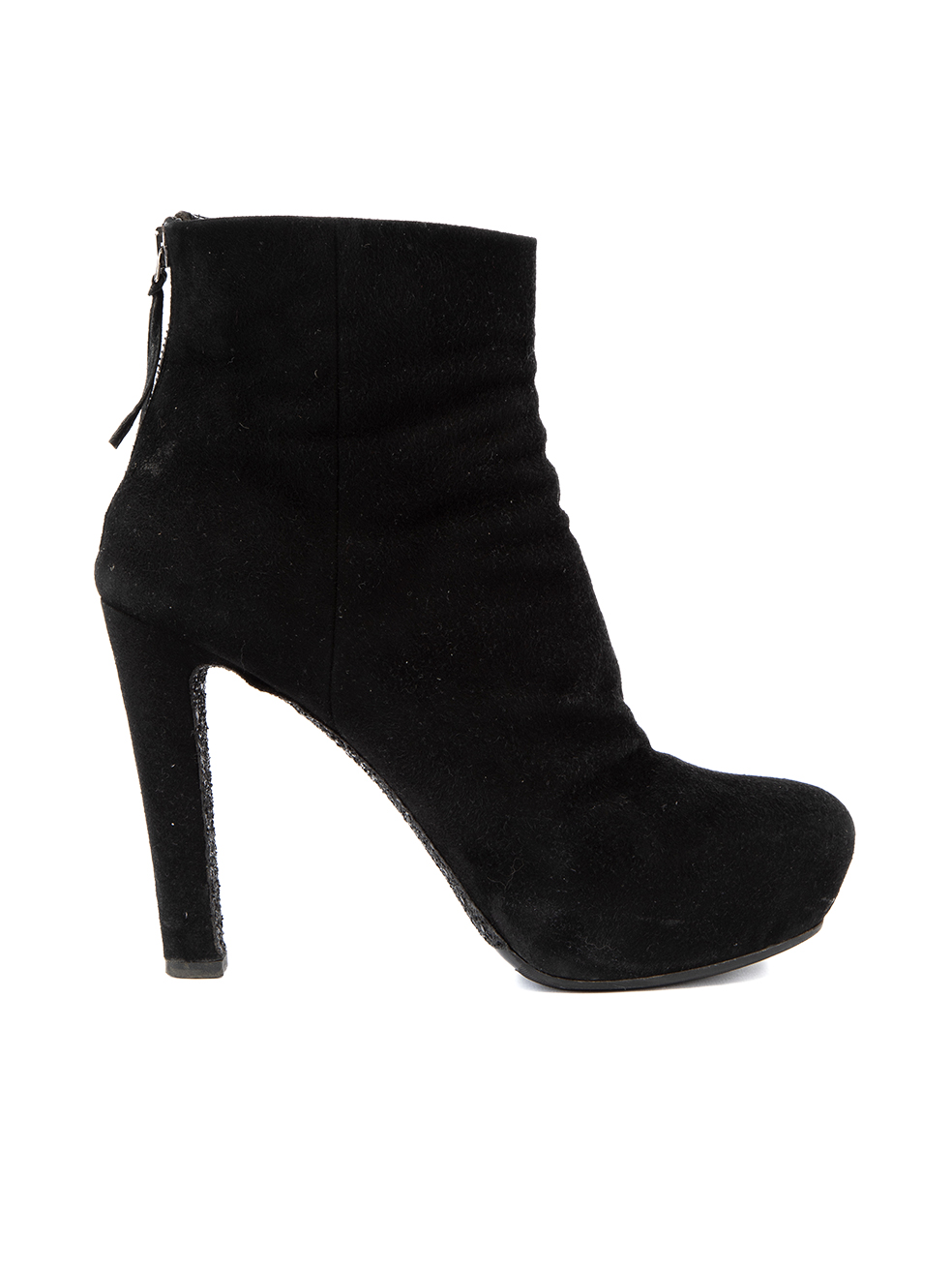 Miu Miu Black Suede Ankle Boots with Glitter Sole