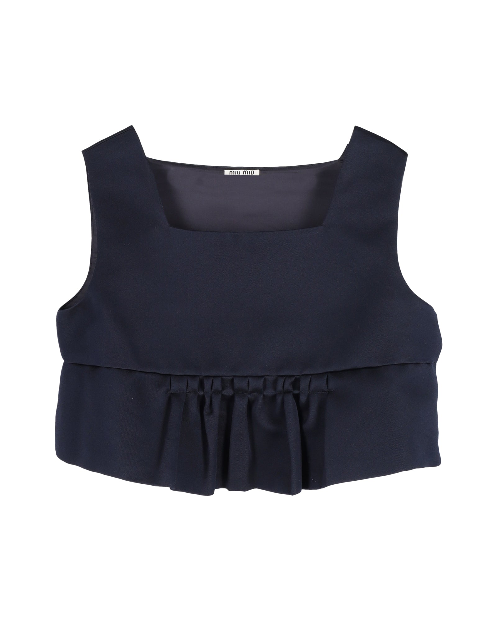 Miu Miu Cropped Duchesse Peplum Top In Navy Blue Silk