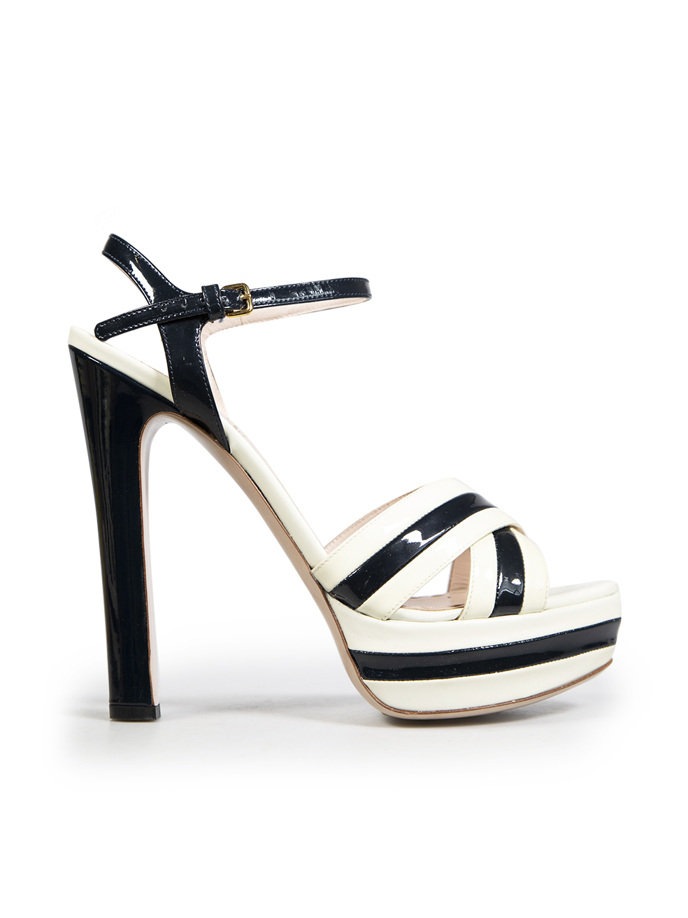 Miu Miu Ecru Patent Block Heeled Sandals