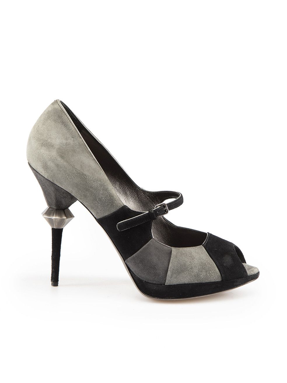 Miu Miu Grey Suede Peep Toe Heel Shoes, Women's (Size 10)