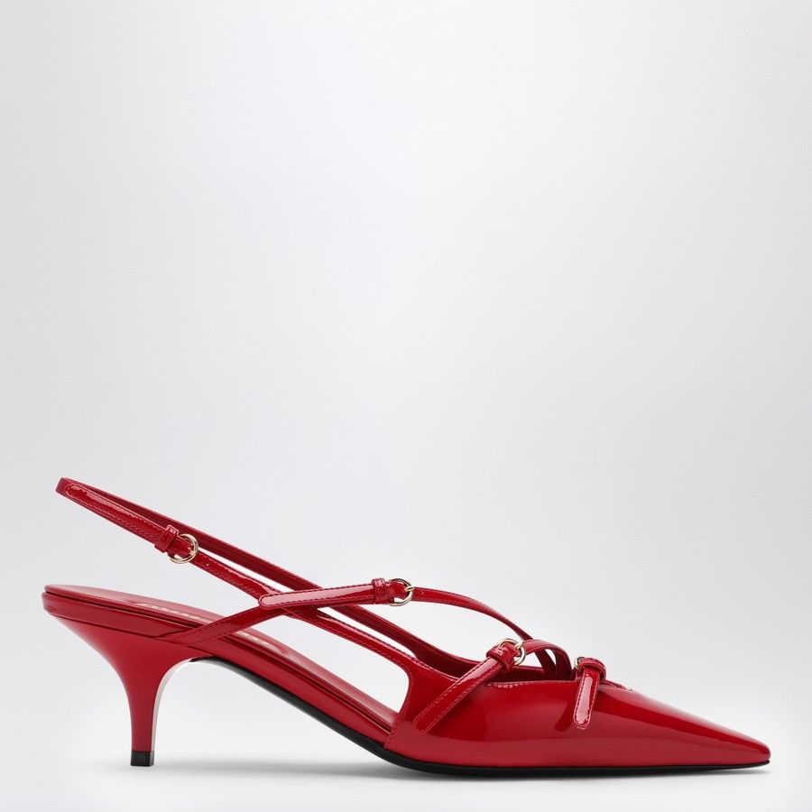 Miu Miu O1D2Blof0924 Leather Slingback Decollete With Buckels In Red Shoes, Women's (Size 6)