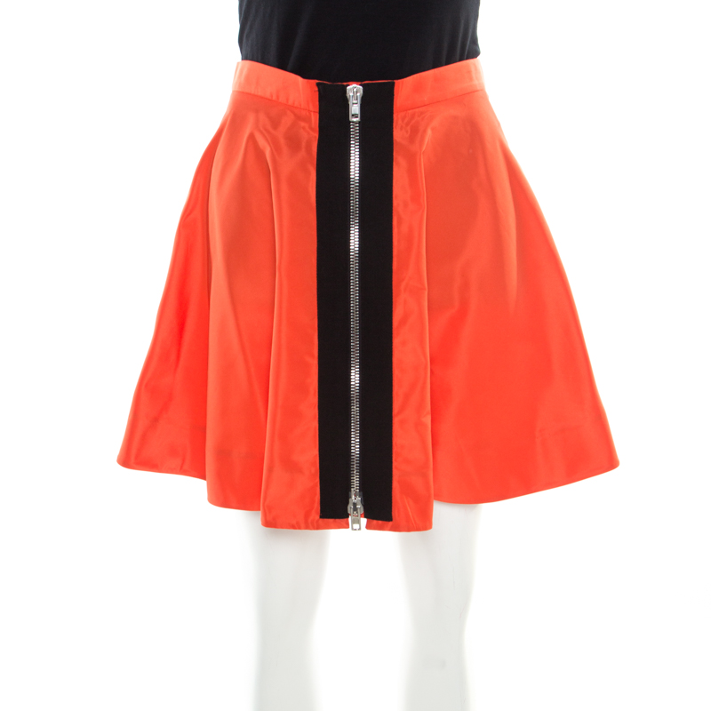 Miu Miu Orange Zip Front Detail Mini Circle Skirt S