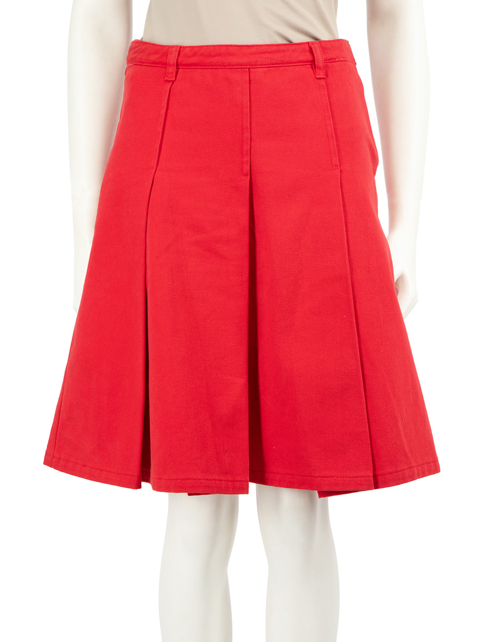 Miu Miu Red Denim Pleated Skirt