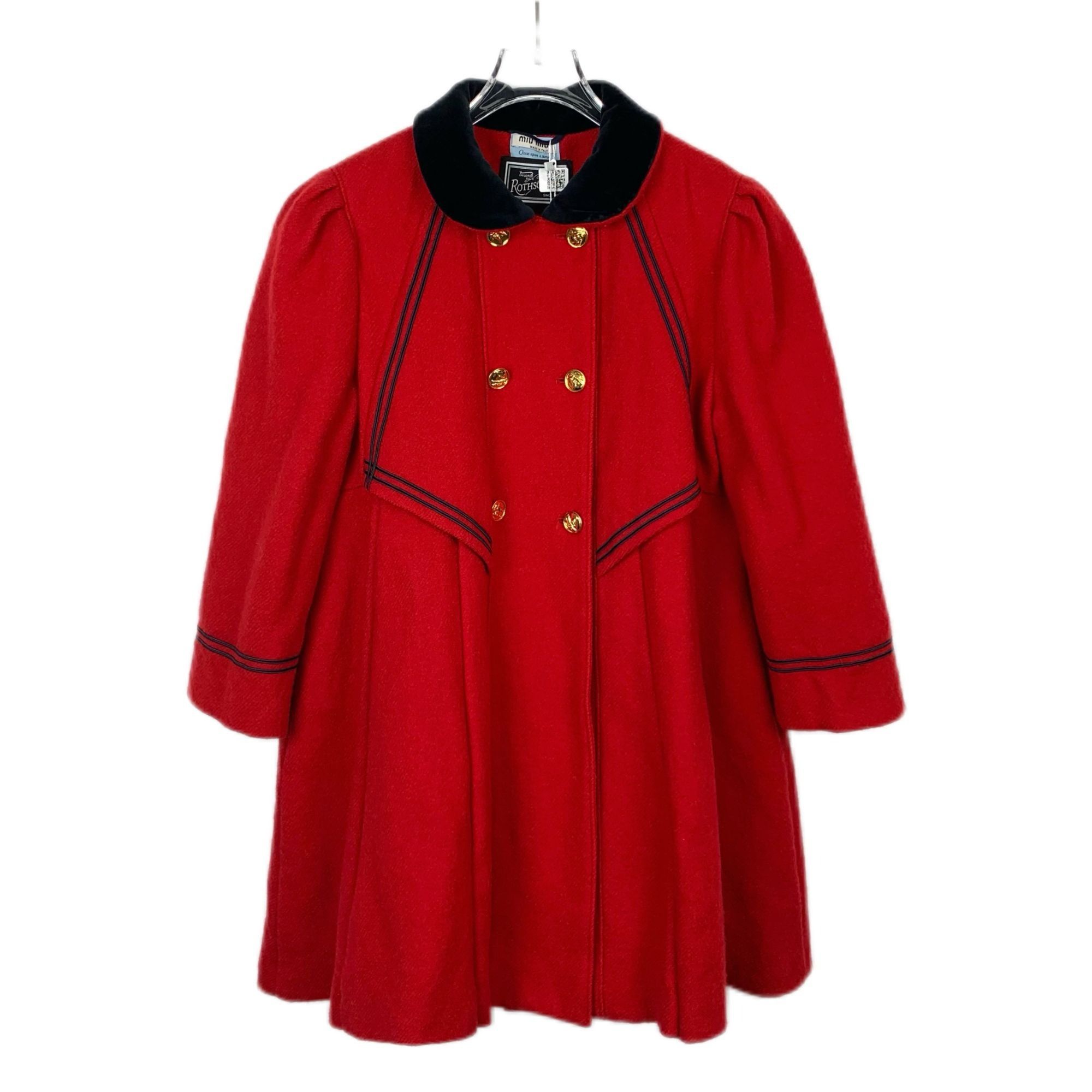 Miu Miu Red Wool Double-Breasted Coat With Doll Collar (Size, Women's (Size Medium)