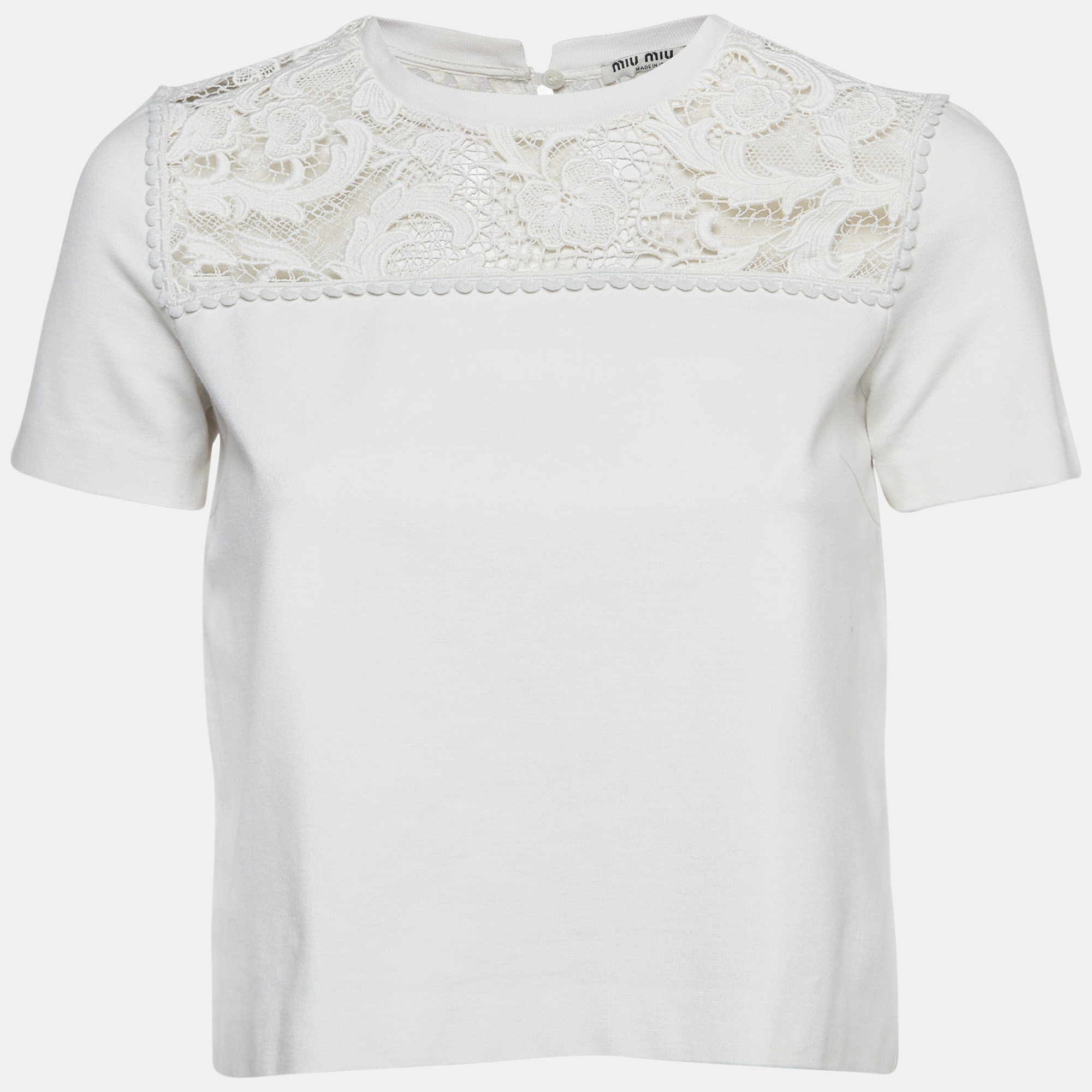 Miu Miu White Knit Lace Trim Top S