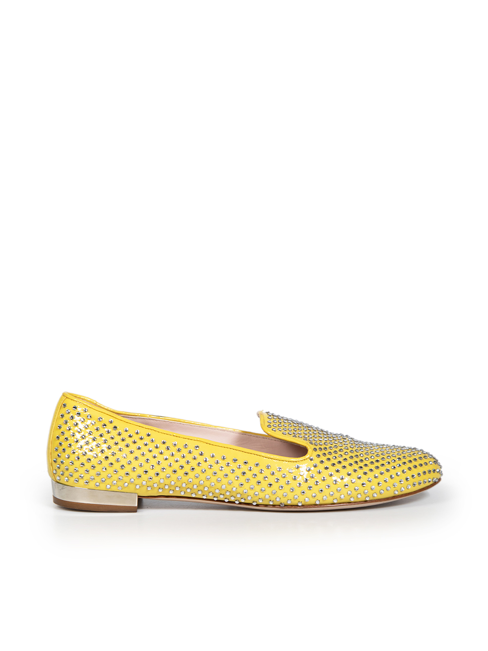 Miu Miu Yellow Patent Crystal Embellished Loafers