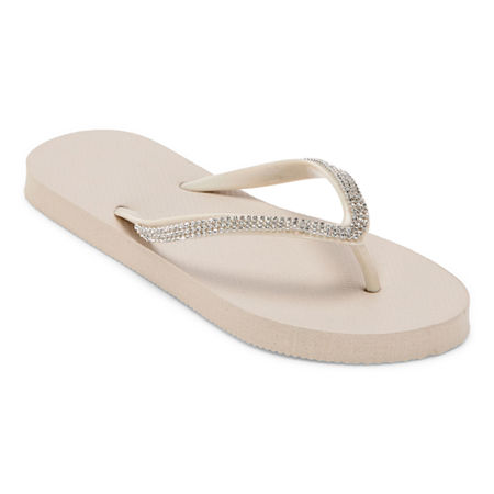 Mixit Womens Rhinestone Zori Flip-Flops, 5/6, Beige