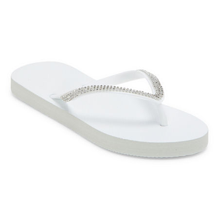 Mixit Womens Rhinestone Zori Flip-Flops, 7/8, White