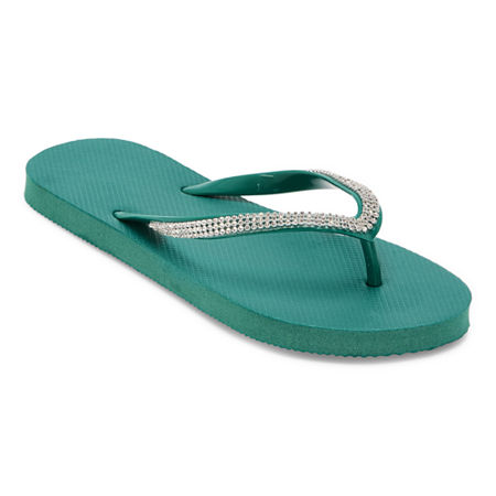 Mixit Womens Rhinestone Zori Flip-Flops, 9/10, Green