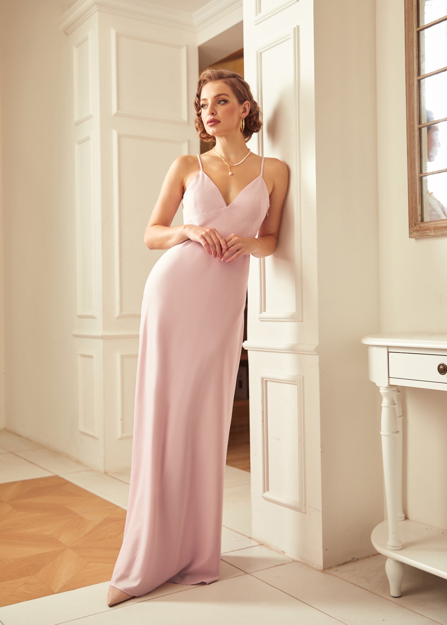 ModCloth Embrace Elegance Satin Maxi Dress in Light Pink, Size 14