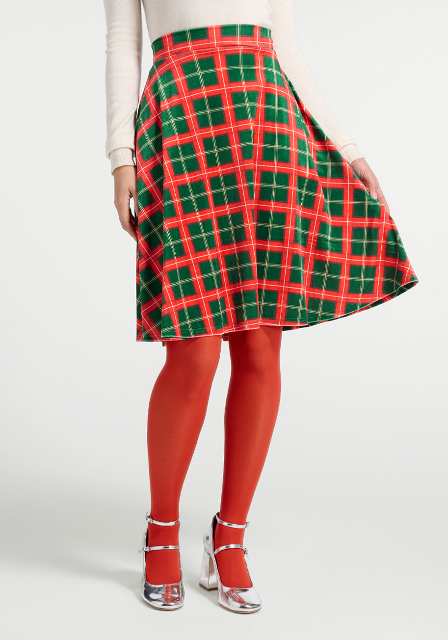 ModCloth Let's Circle Back Velvet Skirt in Frosty Plaid, Size XS