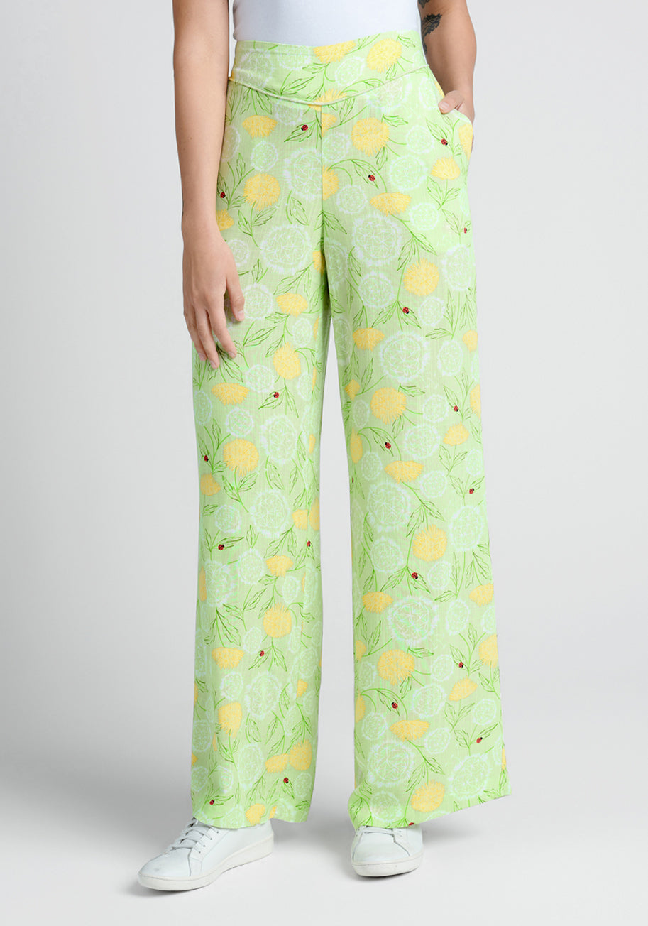 ModCloth Light Of Day Wide-Leg Pants in Green Floral, Size XS