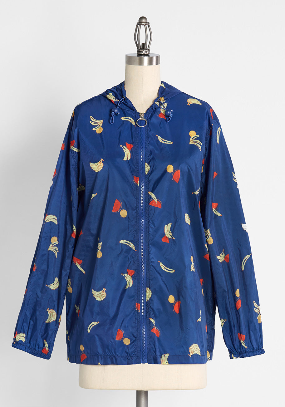 ModCloth Mind At Breeze Windbreaker Top in Navy Bananas, Size 1X