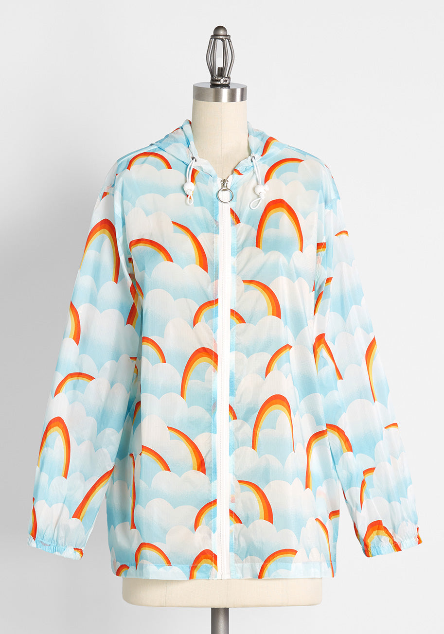 ModCloth Mind At Breeze Windbreaker Top in Sea Blue Clouds, Size Small