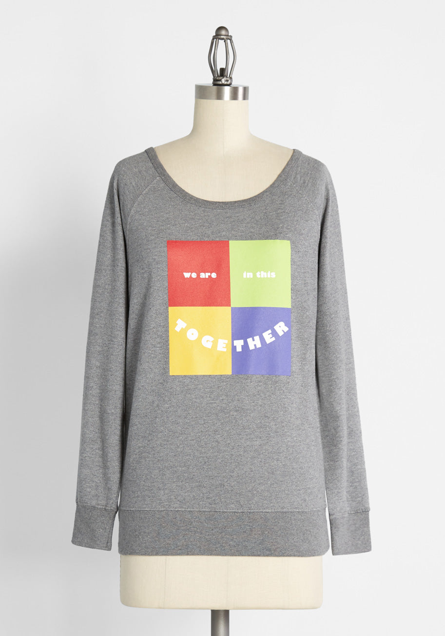 ModCloth Solidarity Squared Graphic Sweatshirt in Charcoal Grey, Size Small