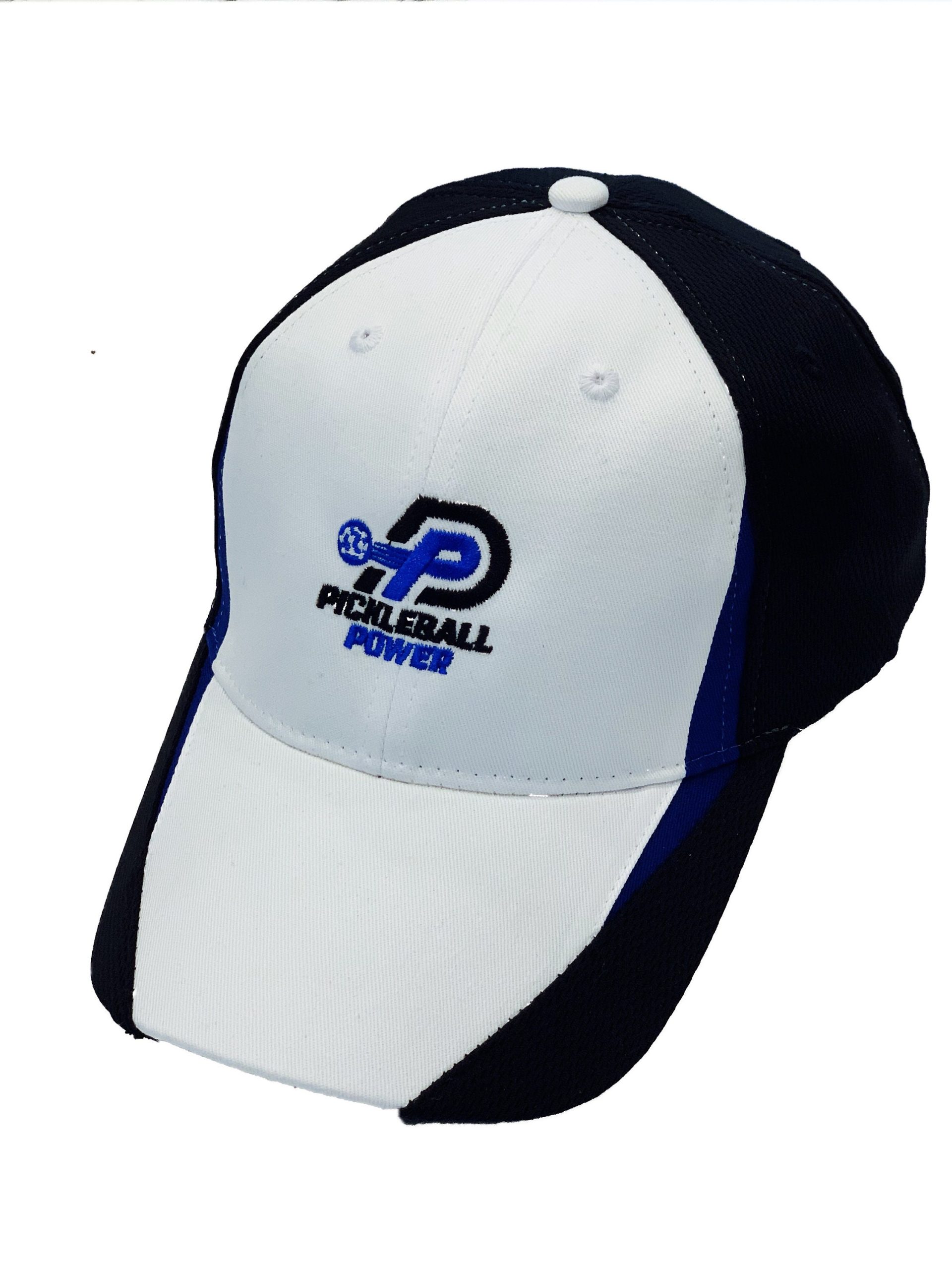 Moisture Wicking/Uv Coated | Performance Mesh/Light Weight Brushed Cotton Twill - Pickleball Cap White/Royal/Black