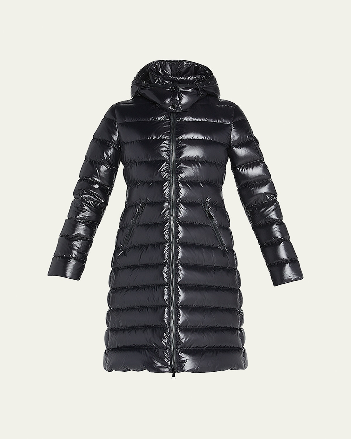 Moka Shiny Fitted Puffer Coat with Hood