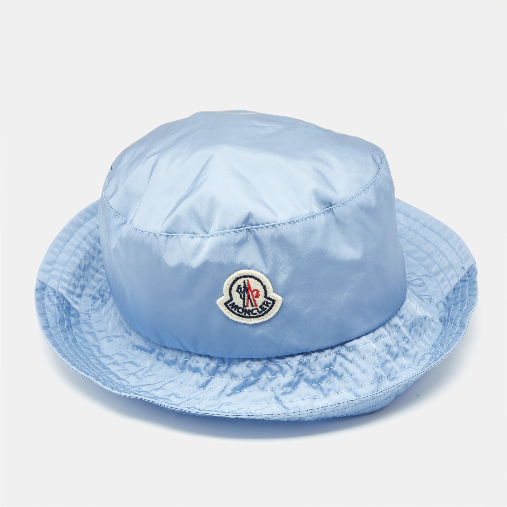 Moncler Blue Logo Applique Nylon Bucket Hat M