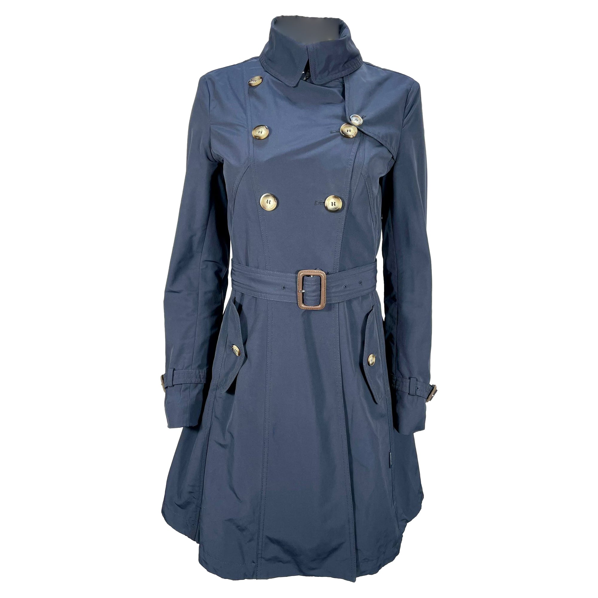 Moncler Euphraise Belted Trench Coat in Navy Blue Cotton