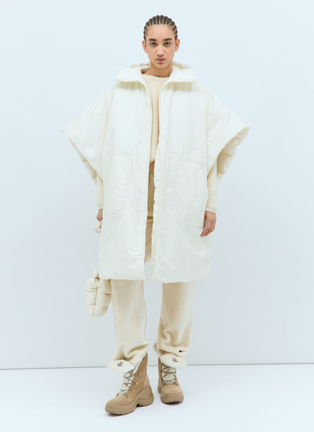 Moncler Hooded Padded Cape - Woman Coats Off White One Size