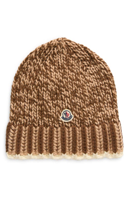 Moncler Two-Tone English Rib Wool Blend Beanie in Medium Brown at Nordstrom