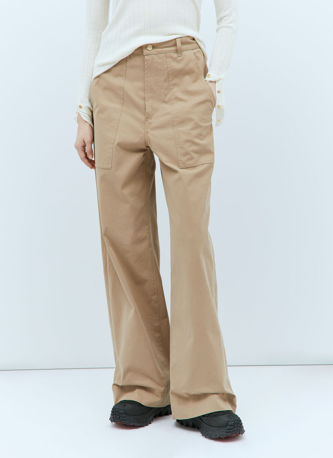 Moncler Wide-leg Twill Pants - Woman Pants Beige It - 42