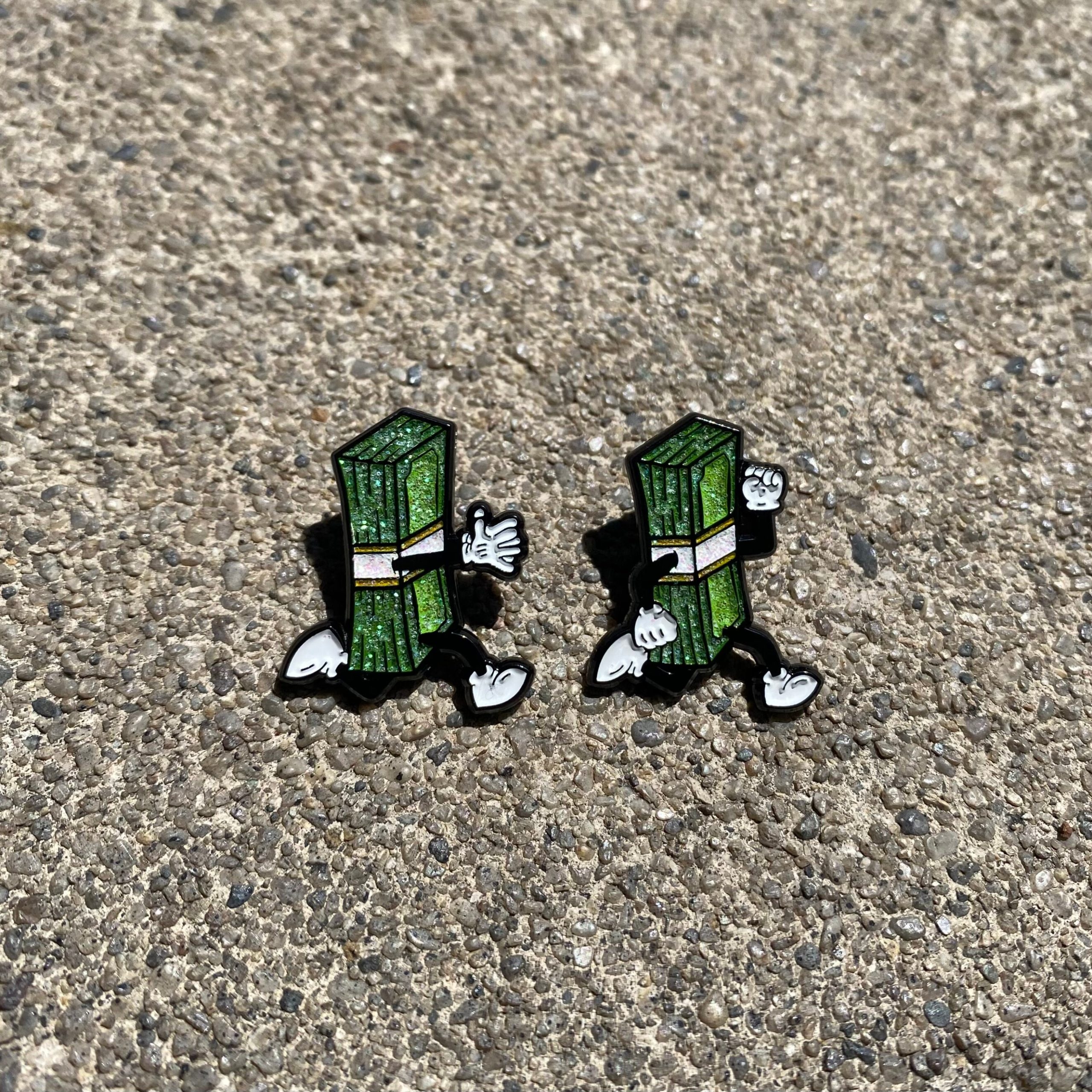 Money Stack Running | Green + Glitter Soft Enamel Pin Set For | Hats, Bags, Vest, Jackets, Beanies, Lanyards, Collars Etc