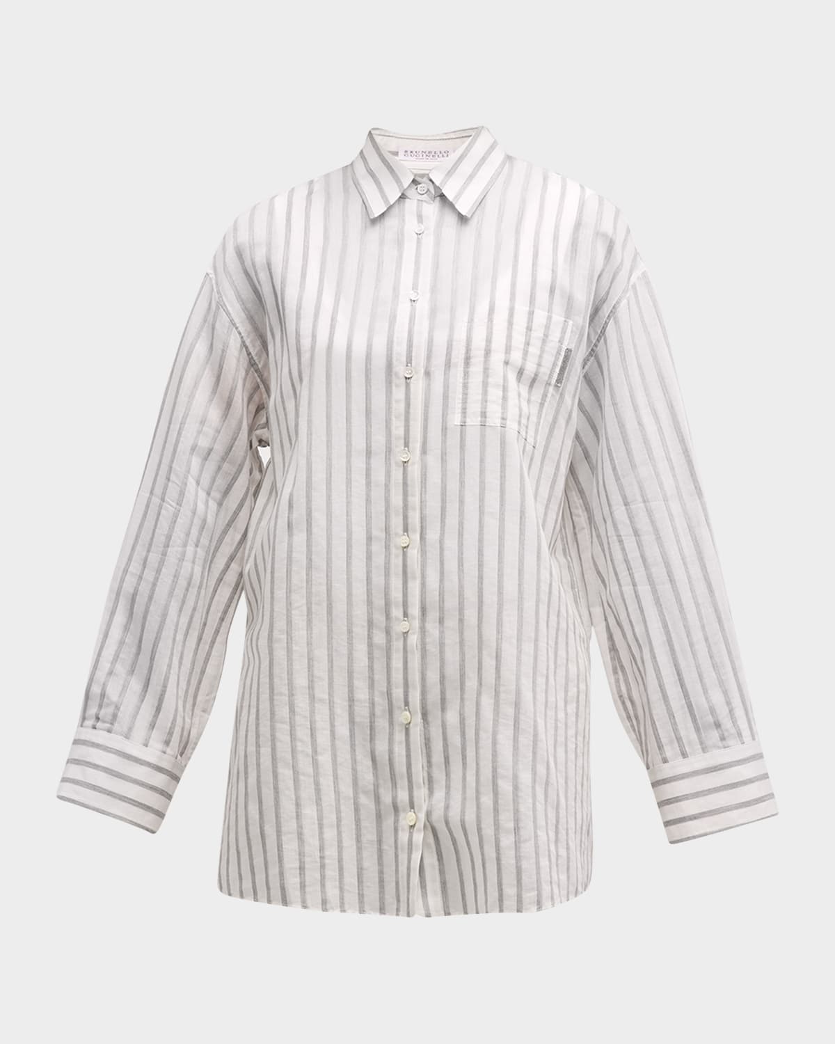 Monili-Tab Wide Striped Cotton Voile Blouse