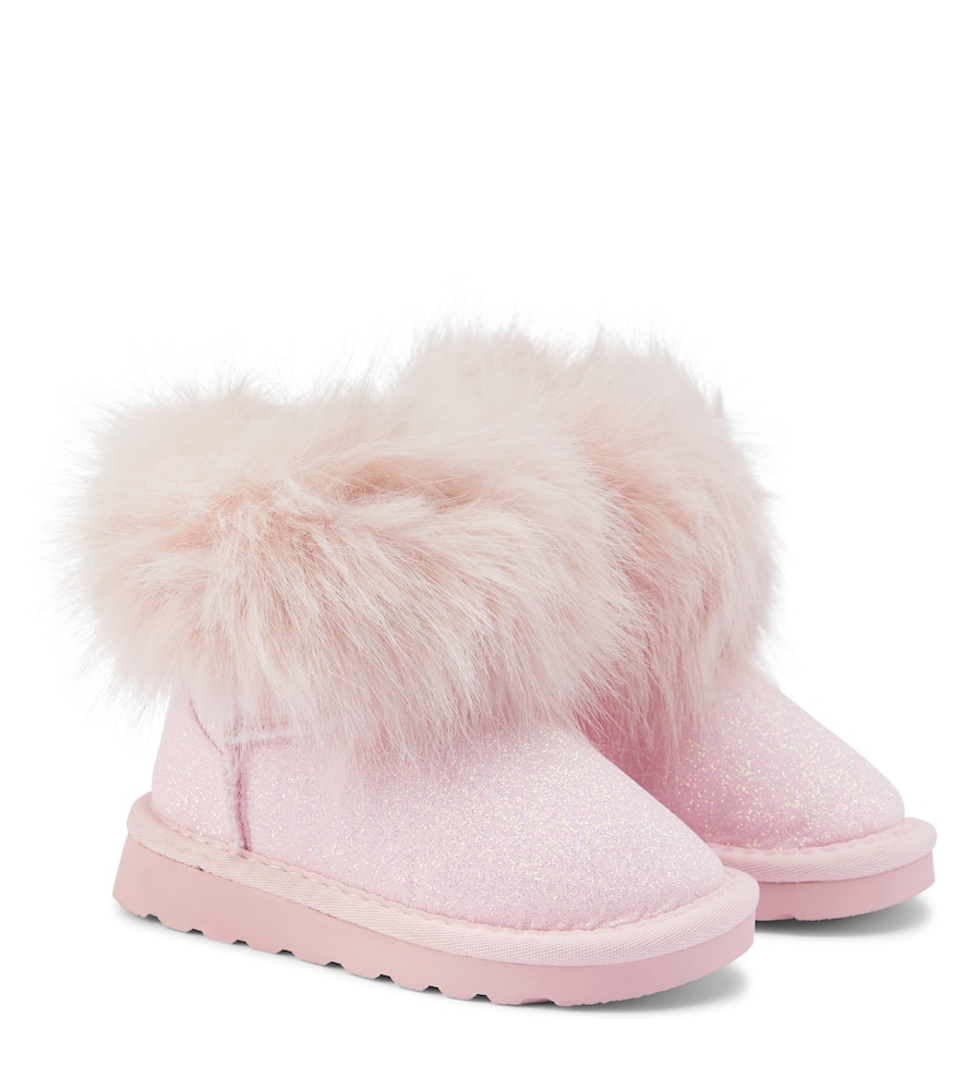 Monnalisa Baby glitter faux fur-lined ankle boots