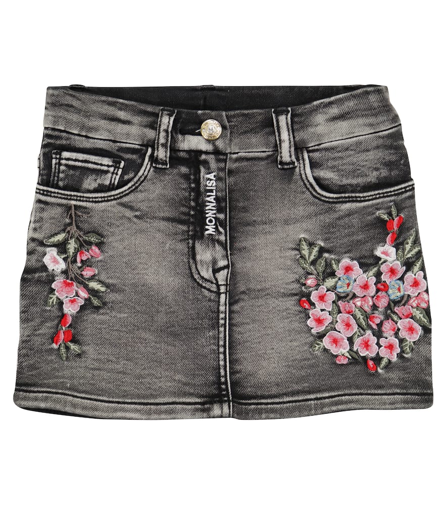 Monnalisa Embroidered denim skirt