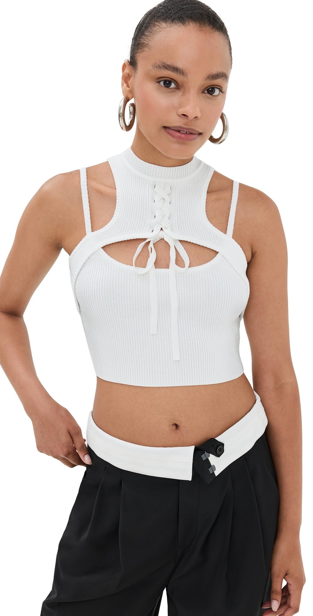 Monse Halter Neck Knit Cropped Top Ivory L