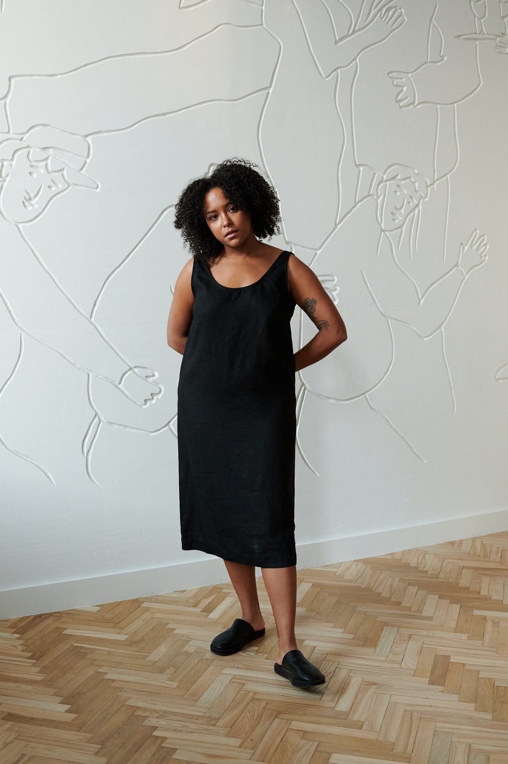 Monstera Black Dress - Linen Summer Simple Linen Tank Top Loose Tunic