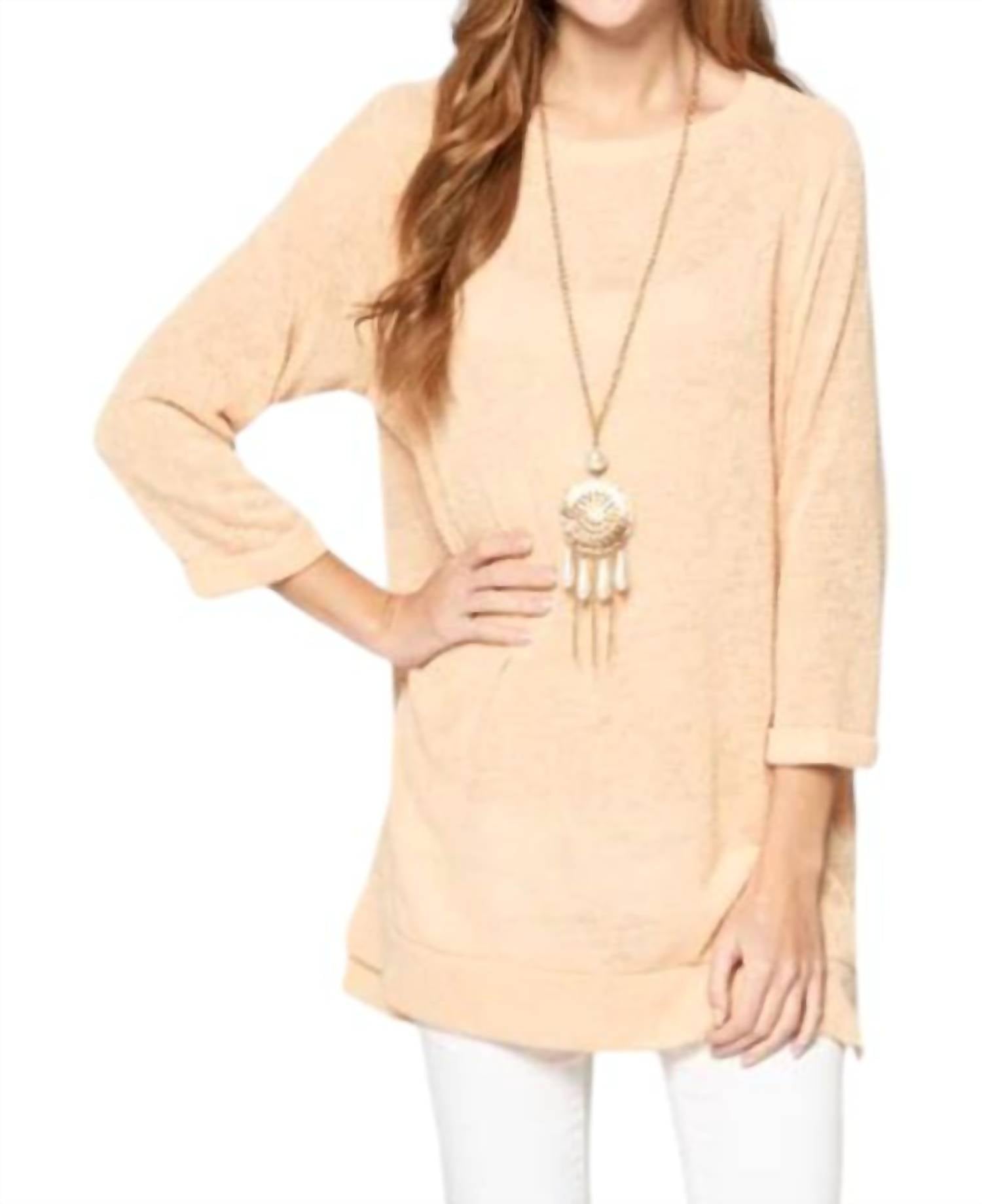 Montana Oversized Knit Tunic Top In Beige