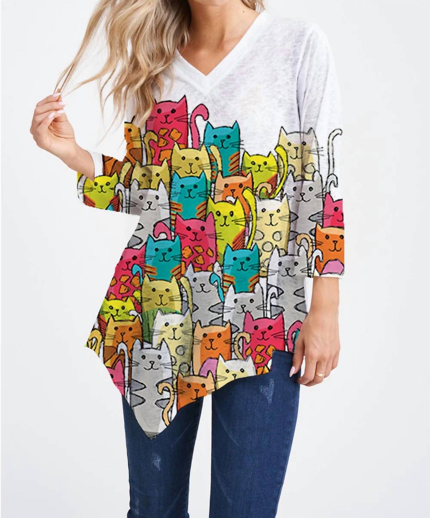 Moon Tunic Top In Cats Multicolor