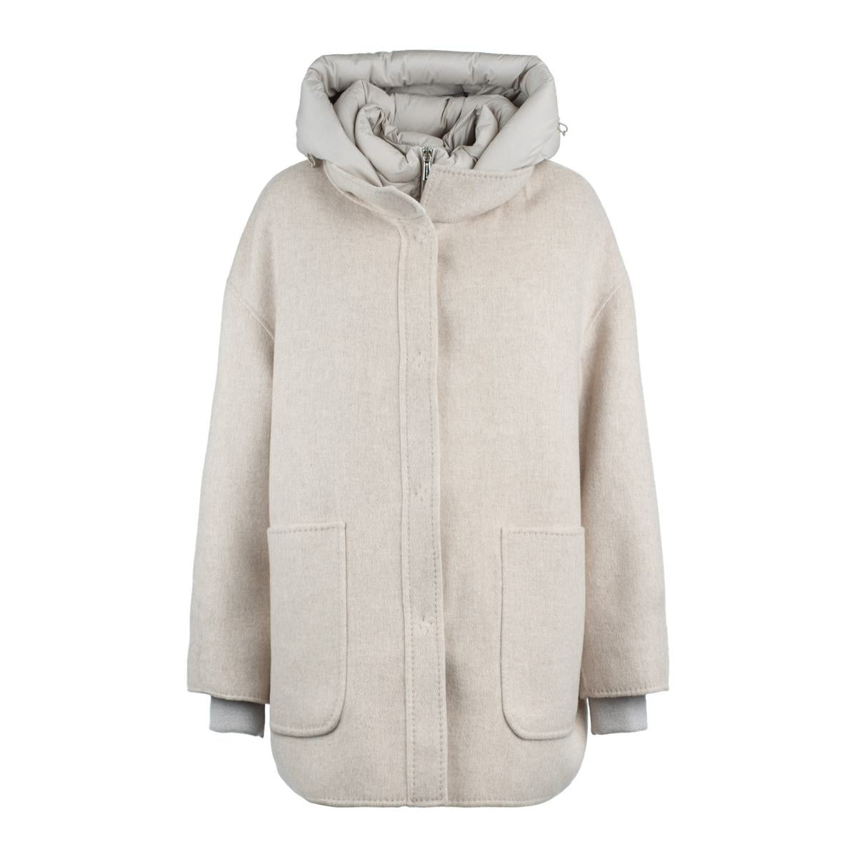 Moorer Reversible Sandy Wool Parka Paired With Down Jacket