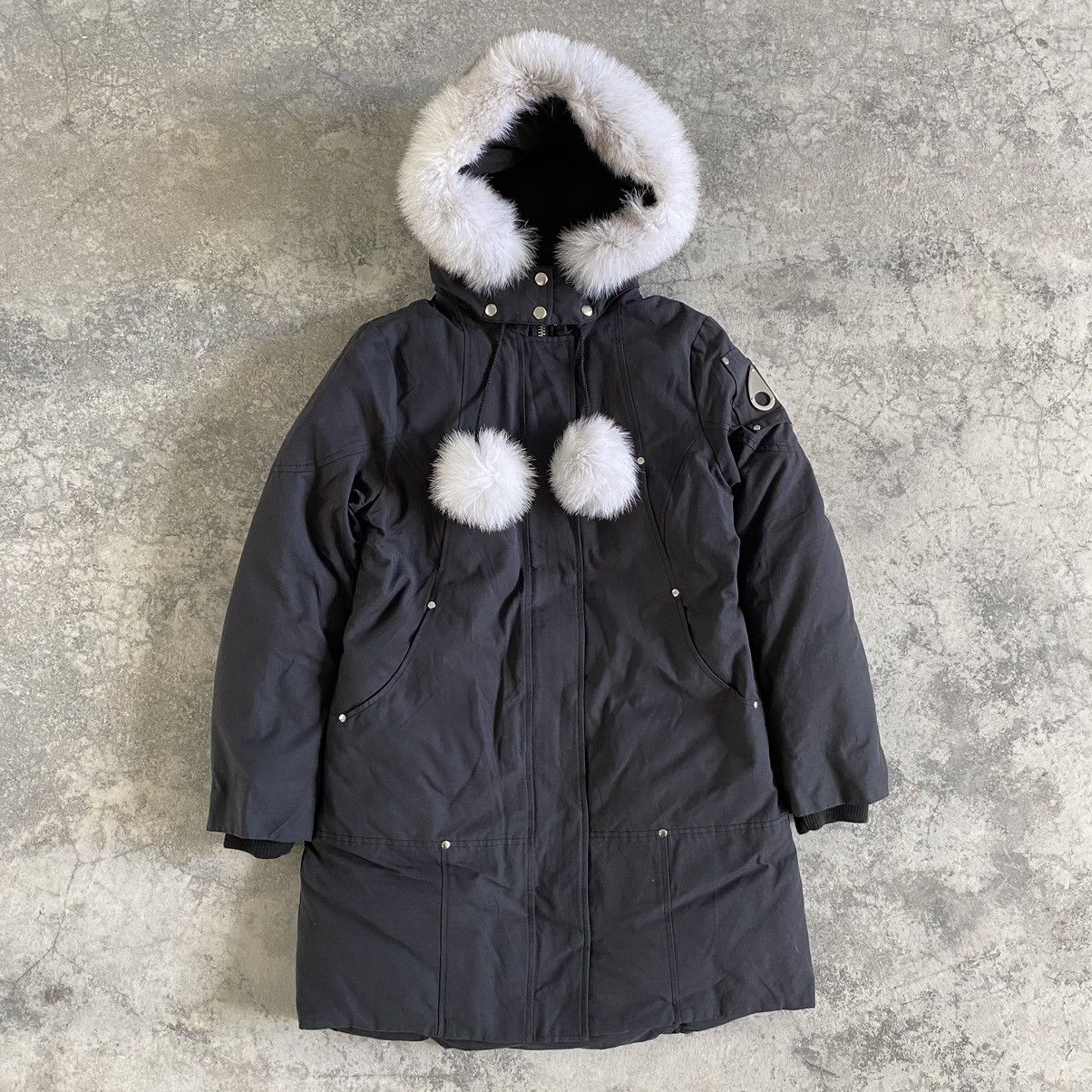 Moose Knuckles OG Stirling Parka Fur Winter Jacket in Black Smoke, Women's (Size Large)