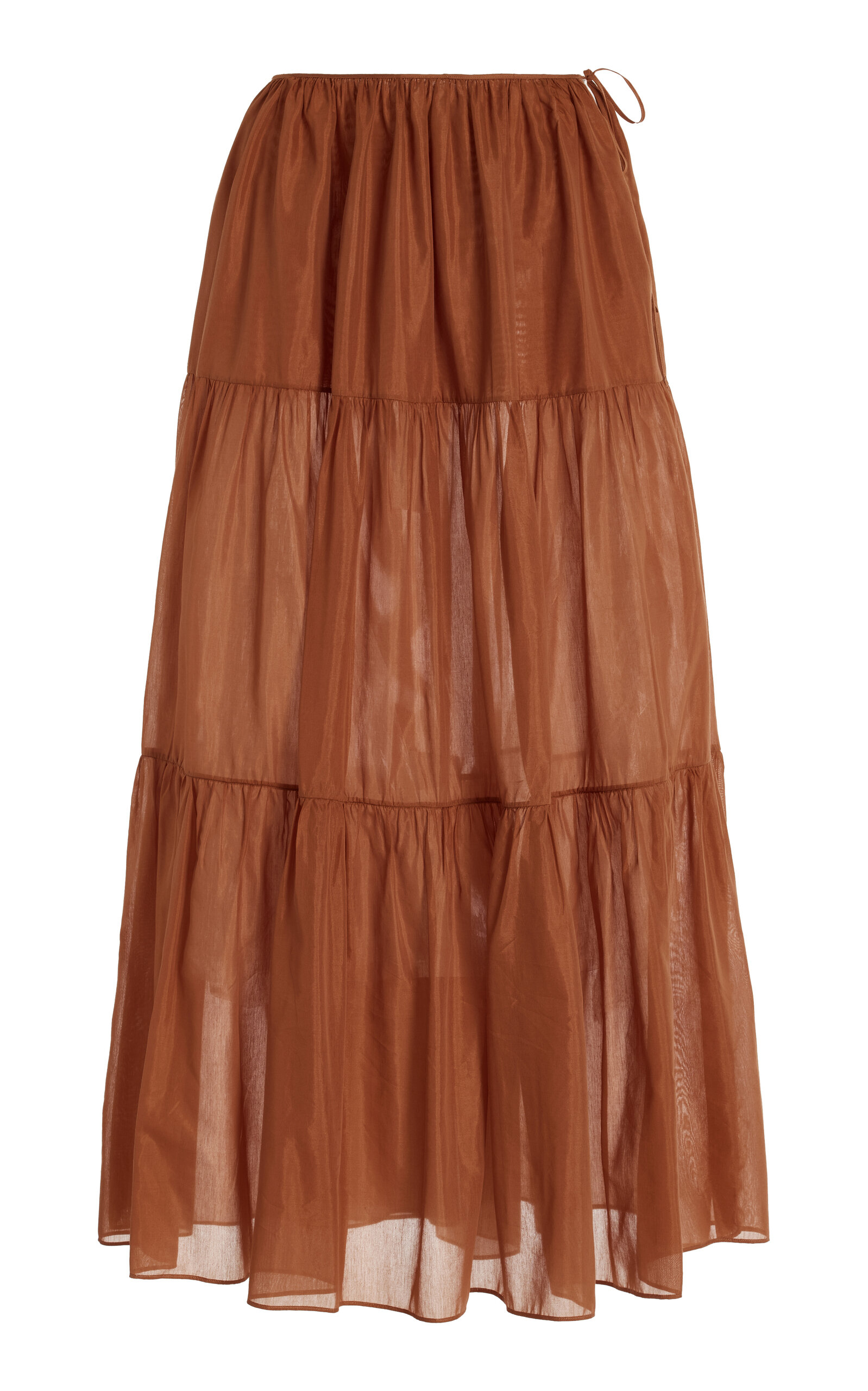 Mor Noir - Juna Tiered Cotton-Silk Voile Maxi Skirt - Brown - S - Moda Operandi