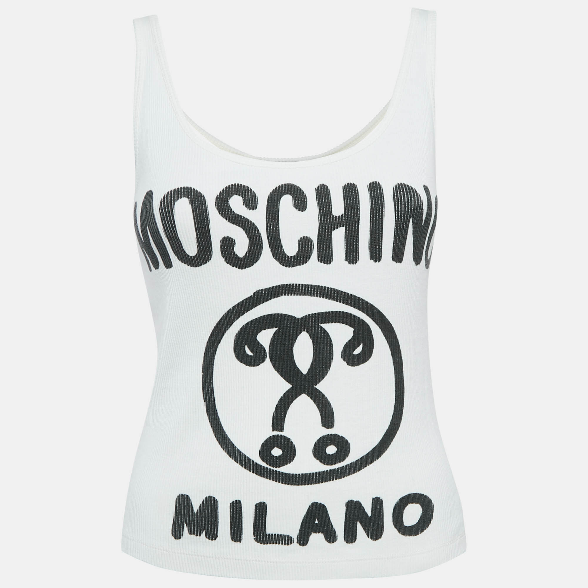 Moschino Couture White Logo Print Rib Knit Tank Top S