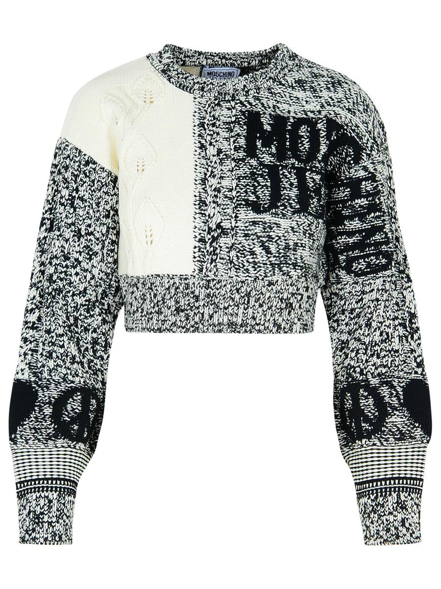 Moschino Jeans 'Patch' White Cotton Blend Sweater