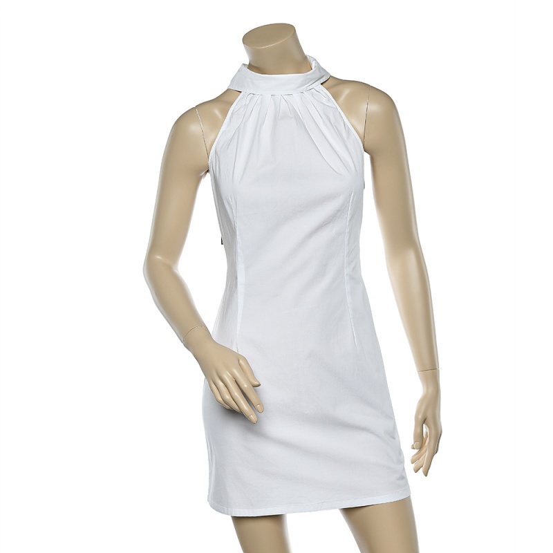 Moschino Jeans White Cotton Halter Neck Collared Mini Dress M