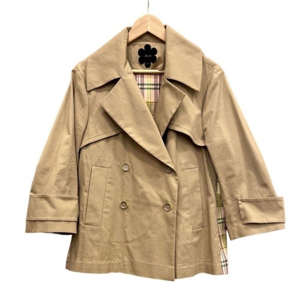 Mouche Short Trench Coat 10 Us Beige Stretch Double Breasted, Women's (Size Large)