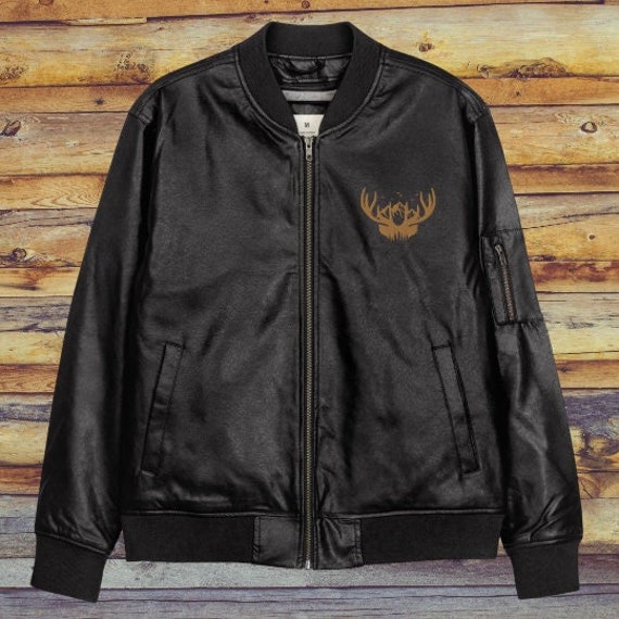 Mountain Antlers Leather Style Bomber Jacket, Aviator Gifts For Him, Cowboys, Vintage Jacket