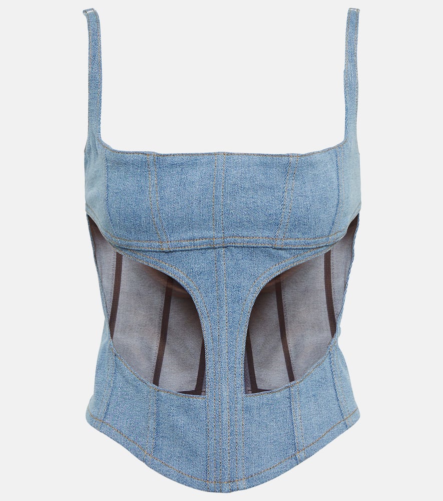 Mugler Denim and mesh corset top