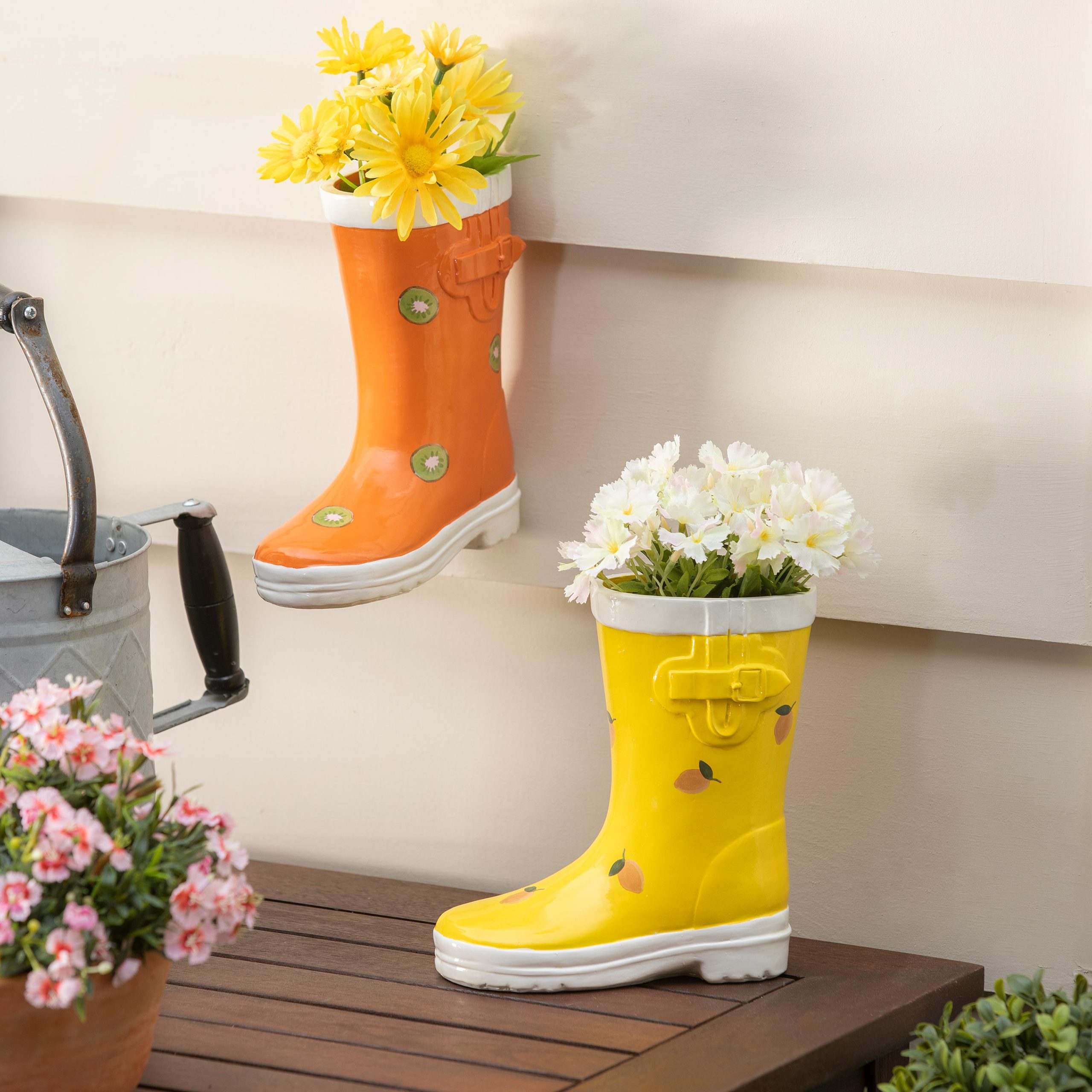 Multi-Color Fun Fruits Rain Boot Planter, Set of 2