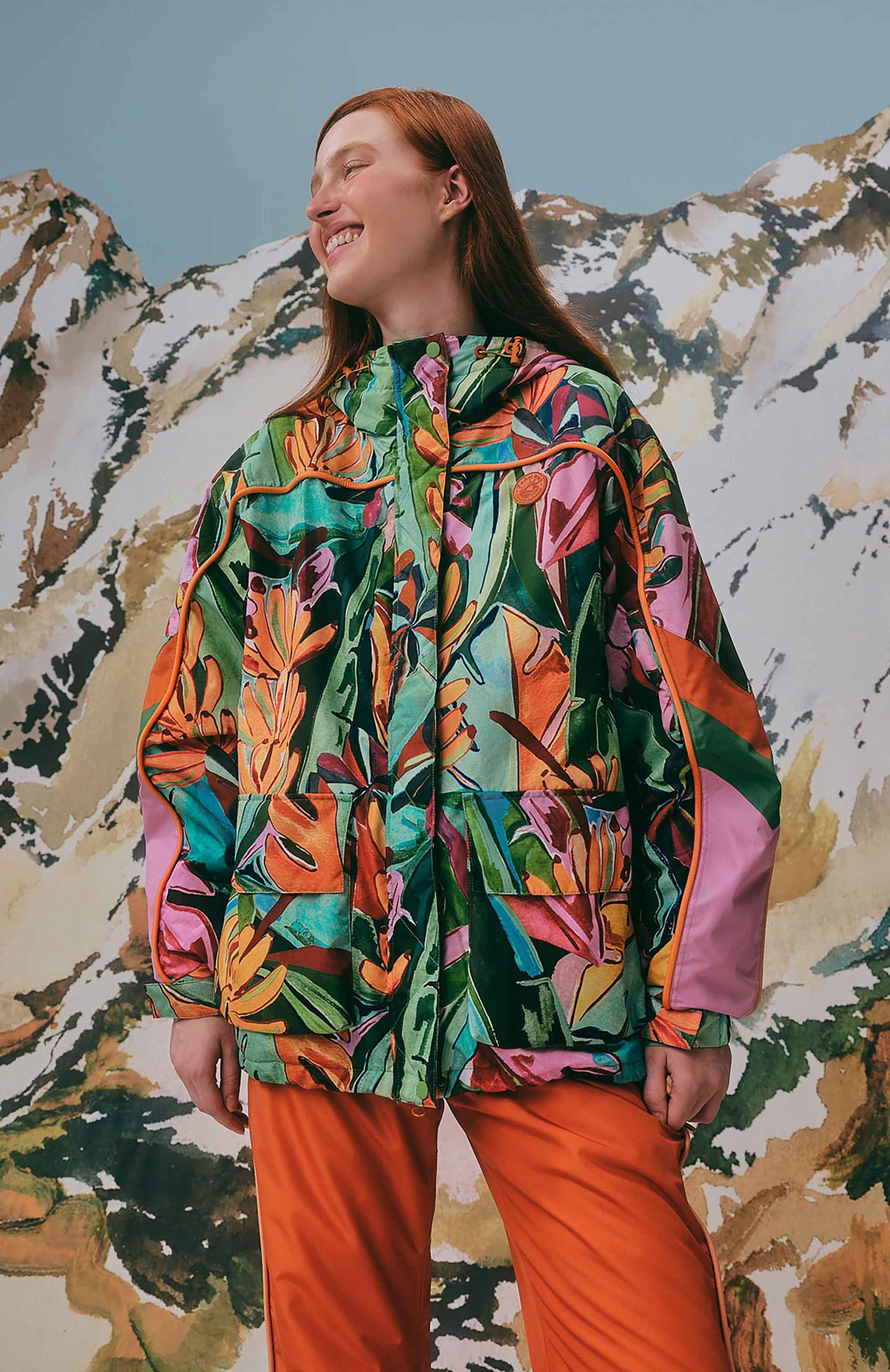 Multicolor Banana Leaves Ski Jacket, BANANA LEAVES / XXS