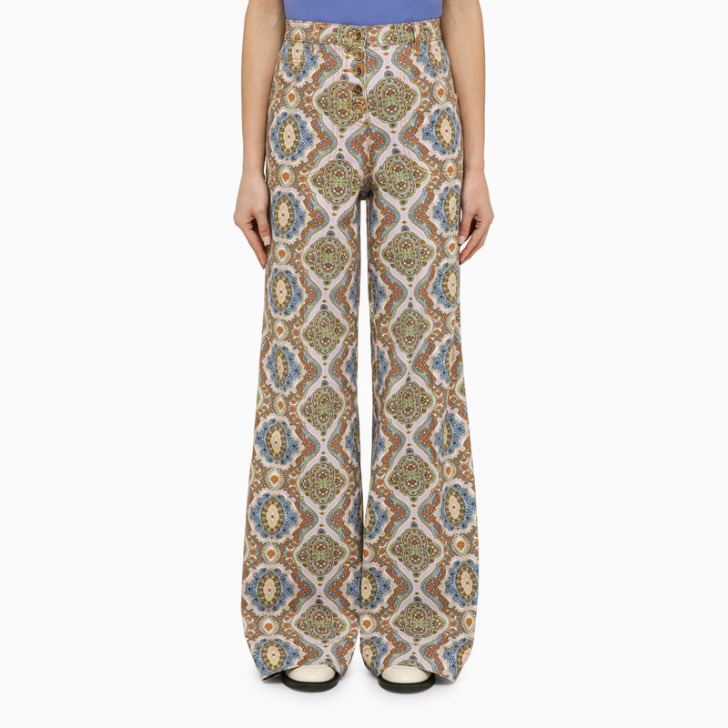 Multicoloured Cotton Wide-Leg Trousers